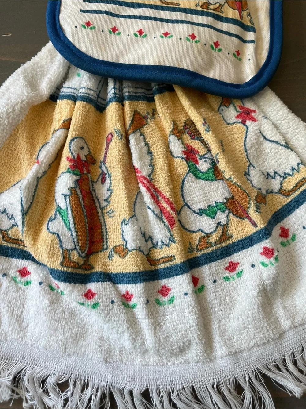 Vintage 80s Country Goose HANG-uPPs Kitchen Set Handtowel Pot Holder NOS USA NWT